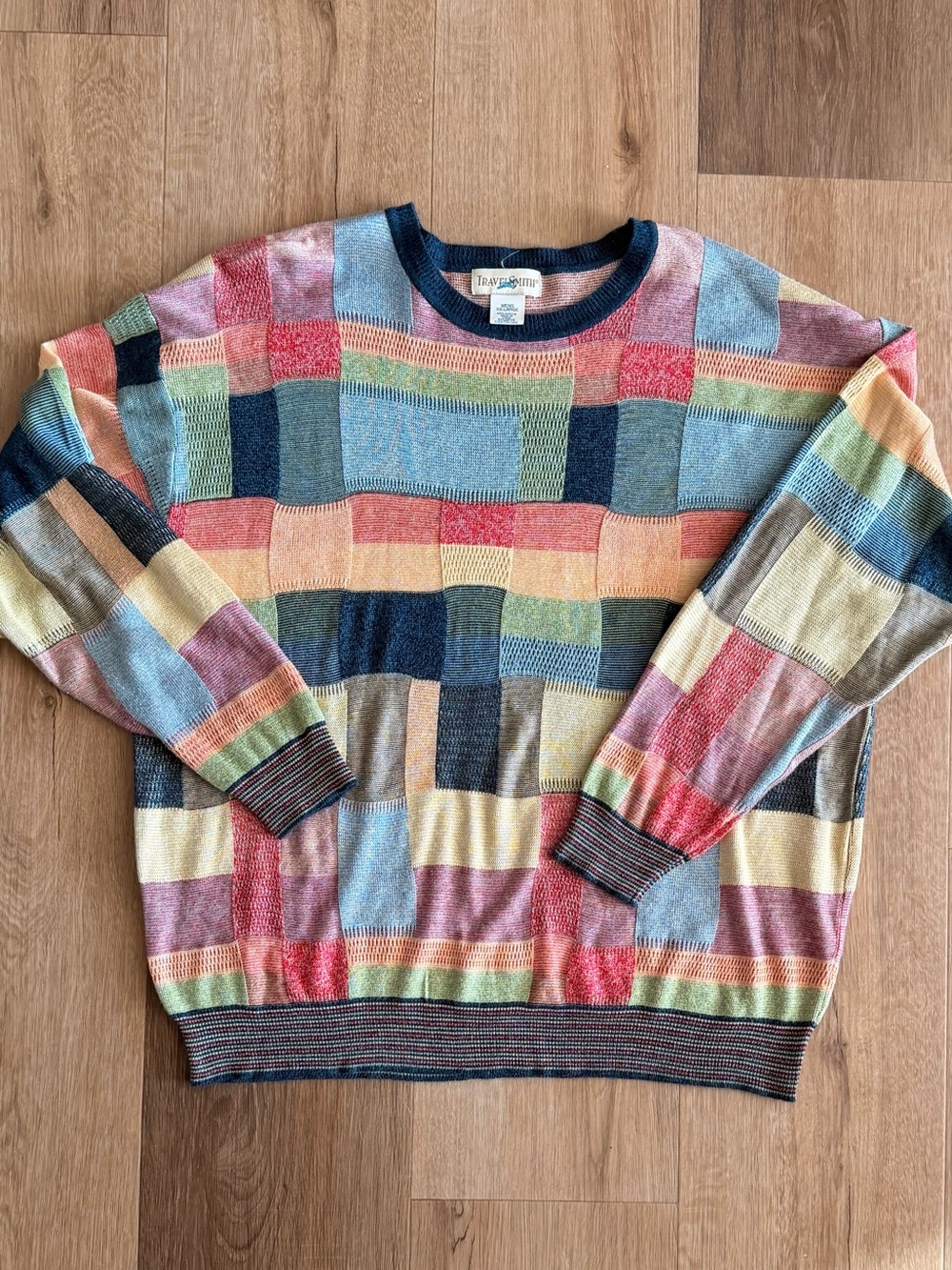 Vintage TravelSmith 90s Patchwork Soft Knit  Sweater Coogi Style Grandpa Core